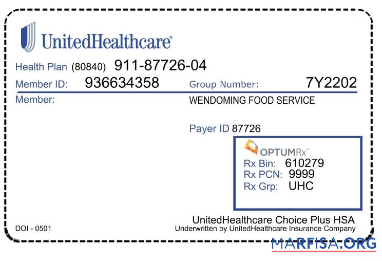Downloadable USA UnitedHealthCare health insurance card real example